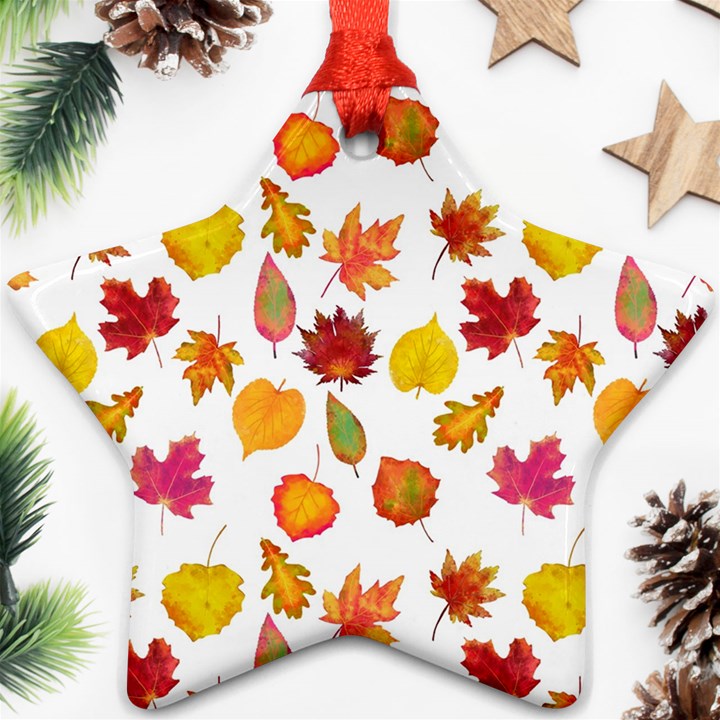 Watercolor Autumn Leaves Ornament (Star)