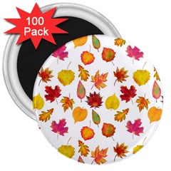 Watercolor Autumn Leaves 3  Magnets (100 Pack) by SychEva