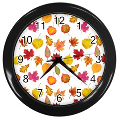 Watercolor Autumn Leaves Wall Clock (black) by SychEva