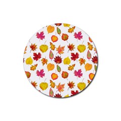 Watercolor Autumn Leaves Rubber Round Coaster (4 Pack) by SychEva