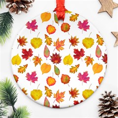 Watercolor Autumn Leaves Round Ornament (two Sides) by SychEva