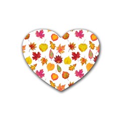 Watercolor Autumn Leaves Rubber Coaster (heart) by SychEva