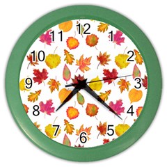 Watercolor Autumn Leaves Color Wall Clock by SychEva