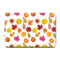 Watercolor Autumn Leaves Small Doormat  by SychEva