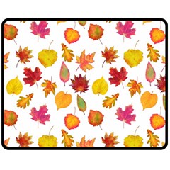 Watercolor Autumn Leaves Fleece Blanket (medium)  by SychEva