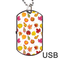 Watercolor Autumn Leaves Dog Tag Usb Flash (one Side) by SychEva