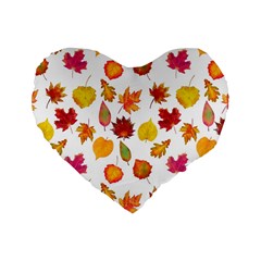 Watercolor Autumn Leaves Standard 16  Premium Heart Shape Cushions by SychEva