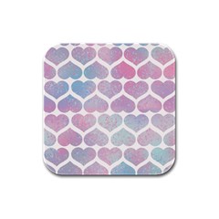 Multicolored Hearts Rubber Square Coaster (4 Pack) by SychEva