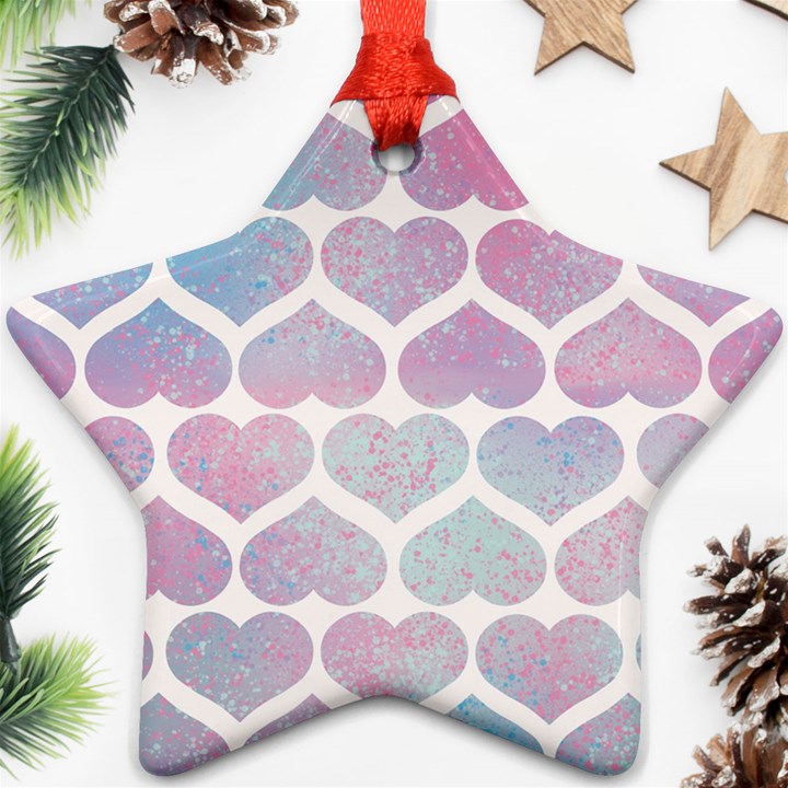 Multicolored Hearts Star Ornament (Two Sides)