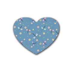 Cute Dragonflies In Spring Rubber Heart Coaster (4 Pack) by SychEva