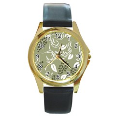 Folk Flowers Print Floral Pattern Ethnic Art Round Gold Metal Watch by Eskimos