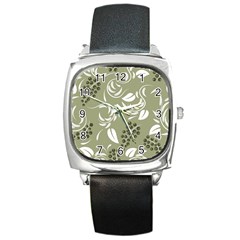 Folk Flowers Print Floral Pattern Ethnic Art Square Metal Watch by Eskimos