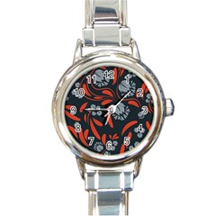 Folk Flowers Print Floral Pattern Ethnic Art Round Italian Charm Watch by Eskimos