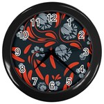 Folk flowers print Floral pattern Ethnic art Wall Clock (Black) Front