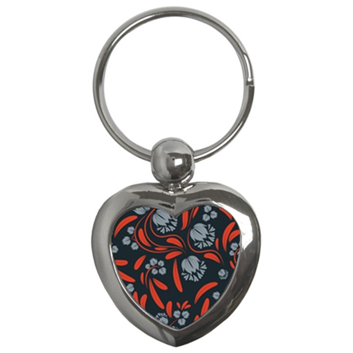 Folk flowers print Floral pattern Ethnic art Key Chain (Heart)