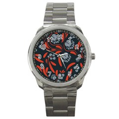 Folk Flowers Print Floral Pattern Ethnic Art Sport Metal Watch by Eskimos