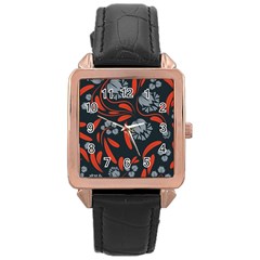 Folk Flowers Print Floral Pattern Ethnic Art Rose Gold Leather Watch  by Eskimos