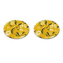 Folk Flowers Print Floral Pattern Ethnic Art Cufflinks (oval) by Eskimos