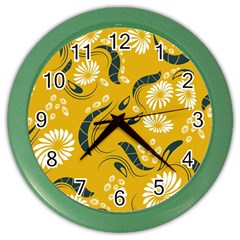 Folk Flowers Print Floral Pattern Ethnic Art Color Wall Clock by Eskimos