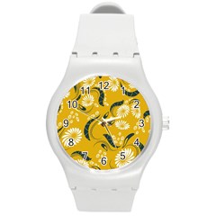 Folk Flowers Print Floral Pattern Ethnic Art Round Plastic Sport Watch (m) by Eskimos