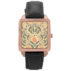 Folk flowers print Floral pattern Ethnic art Rose Gold Leather Watch 