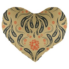 Folk Flowers Print Floral Pattern Ethnic Art Large 19  Premium Flano Heart Shape Cushions by Eskimos