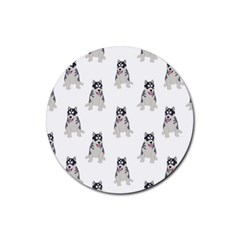 Cute Husky Puppies Rubber Round Coaster (4 Pack)