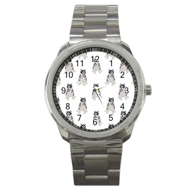 Cute Husky Puppies Sport Metal Watch