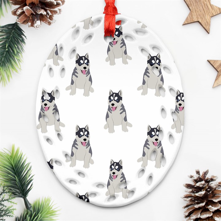 Cute Husky Puppies Ornament (Oval Filigree)