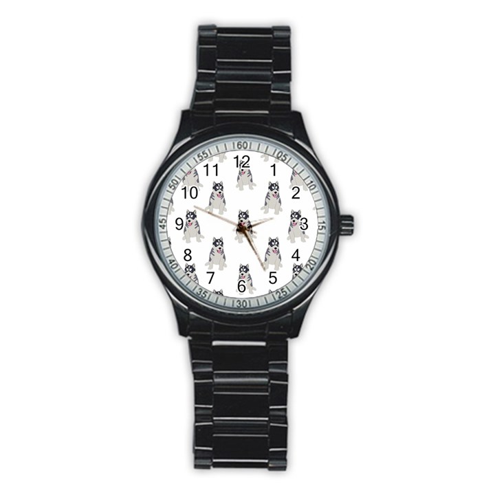 Cute Husky Puppies Stainless Steel Round Watch