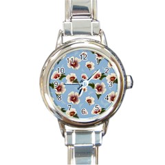 Hibiscus Flowers Round Italian Charm Watch by SychEva