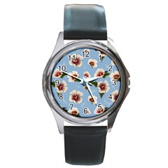 Hibiscus Flowers Round Metal Watch by SychEva