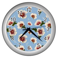 Hibiscus Flowers Wall Clock (silver) by SychEva