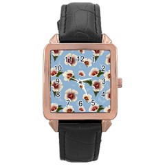 Hibiscus Flowers Rose Gold Leather Watch  by SychEva