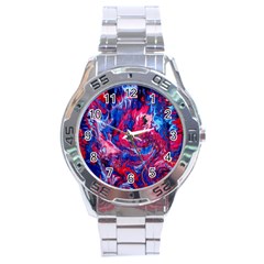 Painted Feathers Stainless Steel Analogue Watch by kaleidomarblingart