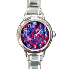 Painted Feathers Round Italian Charm Watch by kaleidomarblingart