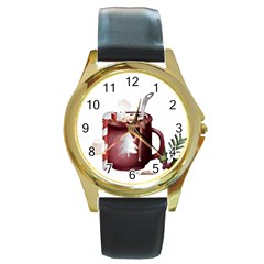 Christmas Joy Round Gold Metal Watch by Blueketchupshop