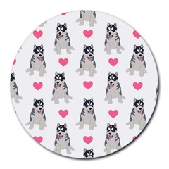 Little Husky With Hearts Round Mousepads by SychEva