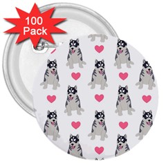 Little Husky With Hearts 3  Buttons (100 Pack)  by SychEva