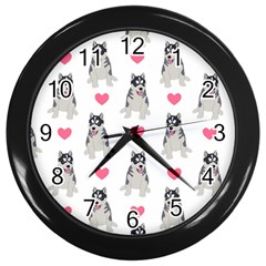 Little Husky With Hearts Wall Clock (black) by SychEva