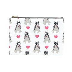 Little Husky With Hearts Cosmetic Bag (large) by SychEva