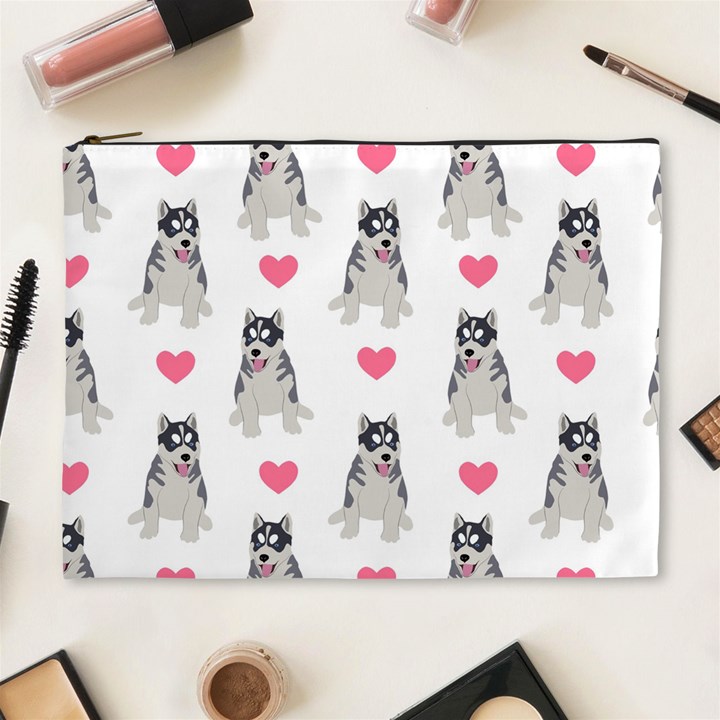 Little Husky With Hearts Cosmetic Bag (XL)