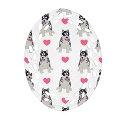 Little Husky With Hearts Oval Filigree Ornament (two Sides) by SychEva