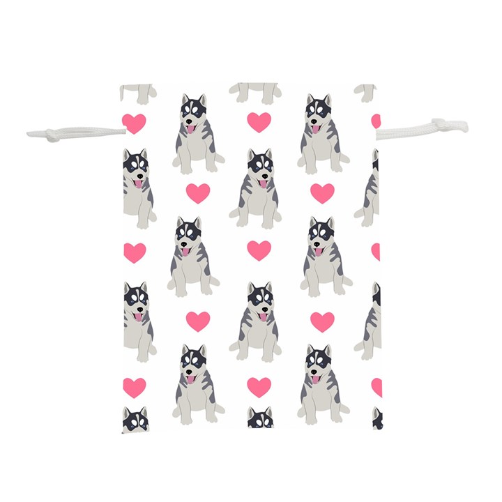 Little Husky With Hearts Lightweight Drawstring Pouch (L)