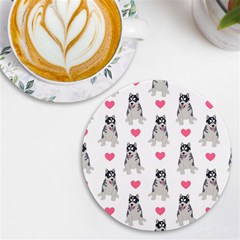 Little Husky With Hearts Uv Print Round Tile Coaster