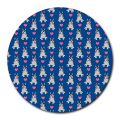 Little Husky With Hearts Round Mousepads by SychEva