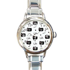 Cute Cameras Doodles Hand Drawn Round Italian Charm Watch by Sapixe