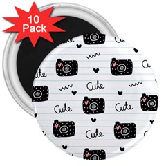 Cute Cameras Doodles Hand Drawn 3  Magnets (10 Pack)  by Sapixe