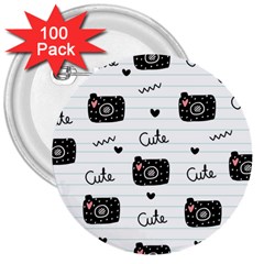 Cute Cameras Doodles Hand Drawn 3  Buttons (100 Pack)  by Sapixe