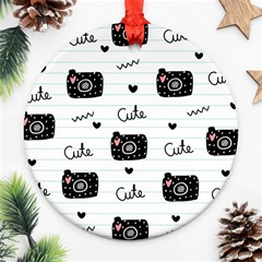 Cute Cameras Doodles Hand Drawn Round Ornament (two Sides)